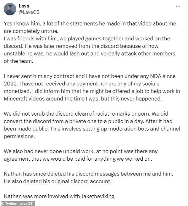 Lava had previously refuted Nathan's claims that the server was cleaned