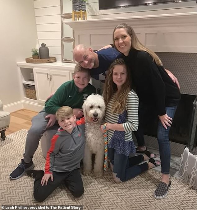 Leah Phillips (top right with her husband and children) was diagnosed with stage four non-small cell lung cancer at 43, despite never smoking