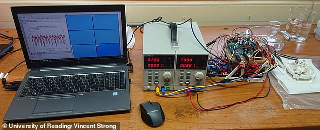 The hydrogel 'learned' to play thanks to the movement of charged particles which built up in areas where the ball was simulated to be most often. In this experiment (pictured) the jelly reached peak performance after 20 minutes of practice