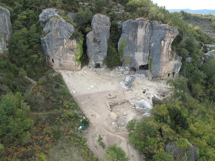 View of excavated area in early medieval cave settlement of Las Gobas