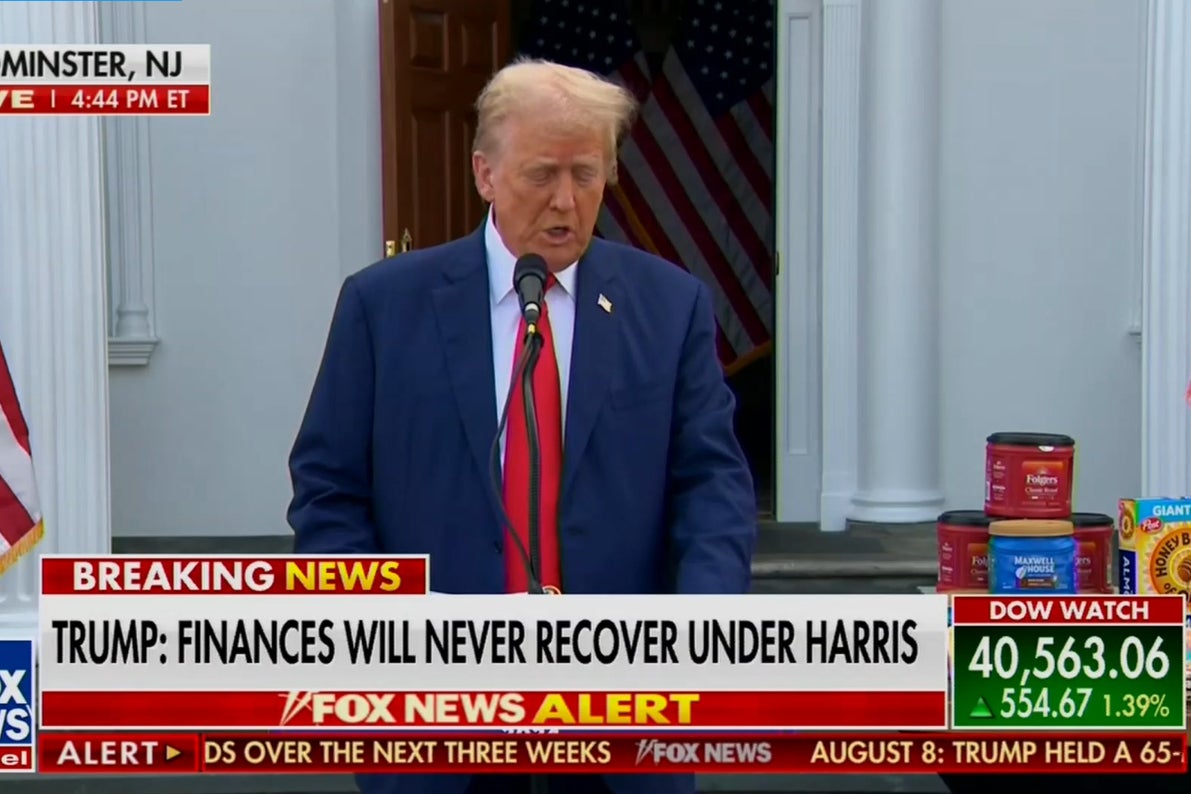 Donald Trump claimed that Kamala Harris winning November’s presidential election will cause a stock market crash – just as the Dow Jones posted healthy gains