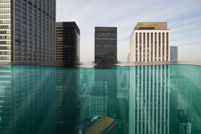 Skyscapers submerged in water