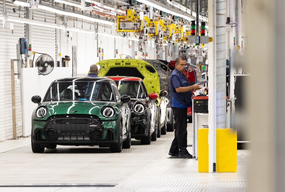 Mini Cooper S cars on the production line at BMW AG’s Mini final assembly plant in Cowley near Oxford