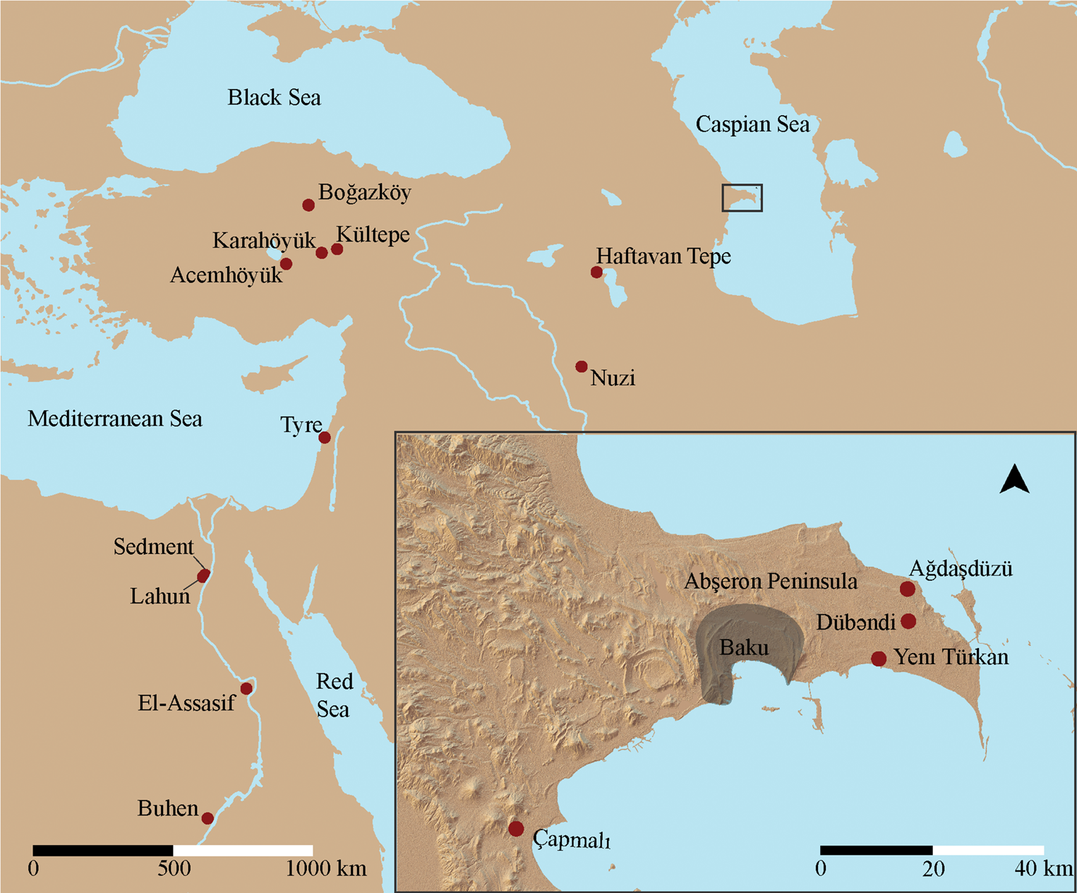 Map of ancient sites where fifty-eight holes game boards were recovered