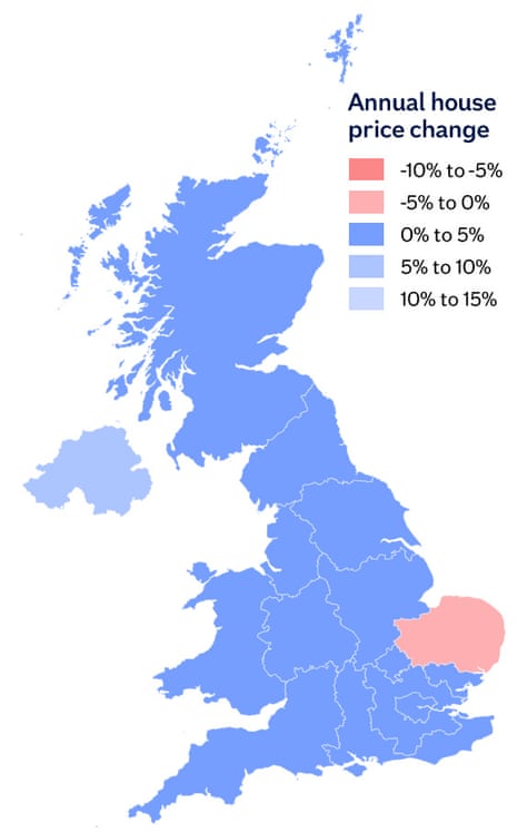 A map showing UK house price growth