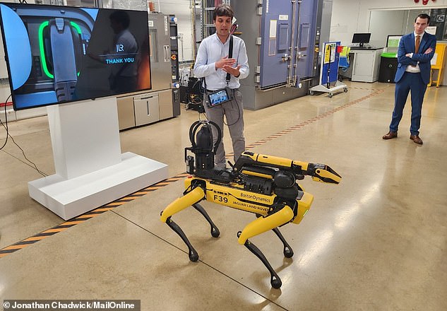 Gonzalo Ejarque-Rinaldini, technical project manager at JLR, demonstrates his 'pet' at the Lyons Park battery testing facility in Coventry