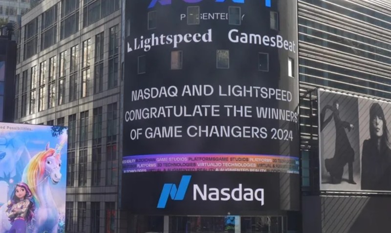 Lightspeed and GamesBeat's Game Changers winners list made it to the Nasdaq tower.