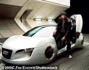 Det. Del Spooner (Will Smith) is pictured with Audi RSQ, a concept car developed by Audi for use as a product placement in the sci-fi film