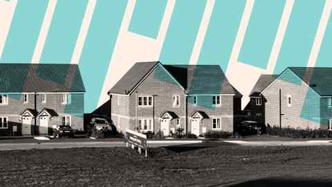 Montage shows new homes in Warminster against a data background