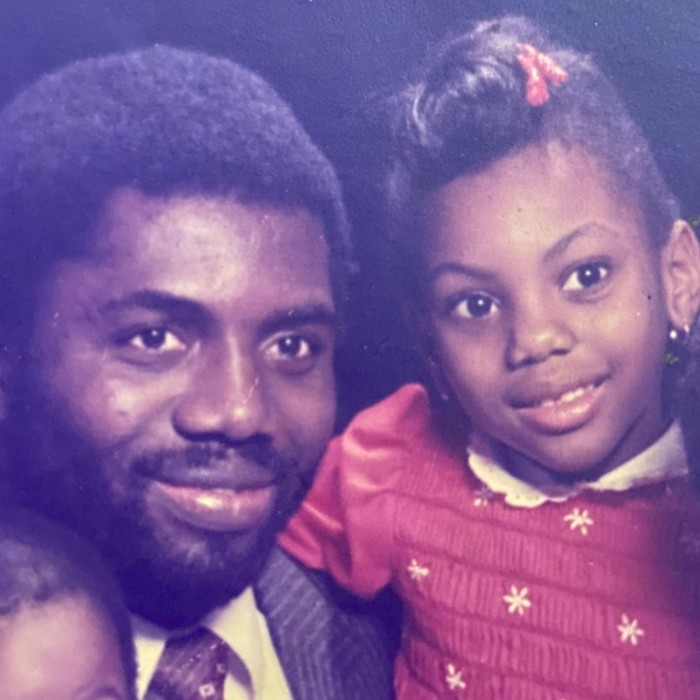 Kemi Badenoch with her father Femi Adegoke 