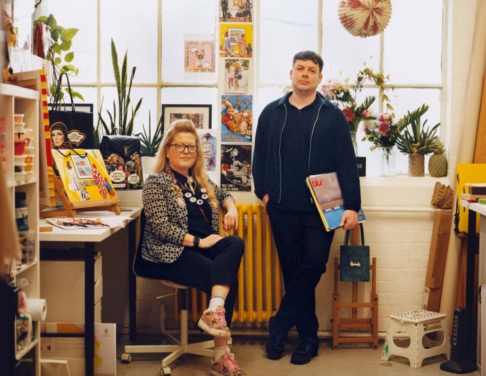 Pop artist Boyarde Messenger and creative director Matt de Jong in the Bussey Building in south London