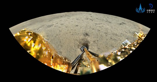 Mandatory Credit: Photo by Xinhua/Shutterstock (14521760d) This stitched panoramic image released by the China National Space Administration (CNSA) on June 4, 2024, which was taken with the panoramic camera on the lander of Chang'e-6 probe, shows a view of the lunar surface. The ascender of China's Chang'e-6 probe lifted off from lunar surface on Tuesday morning, carrying samples collected from the moon's far side, an unprecedented feat in human lunar exploration history. The ascender has entered a preset orbit around the moon, said the China National Space Administration (CNSA). China Chang'e 6 Lunar Surface Images - 04 Jun 2024