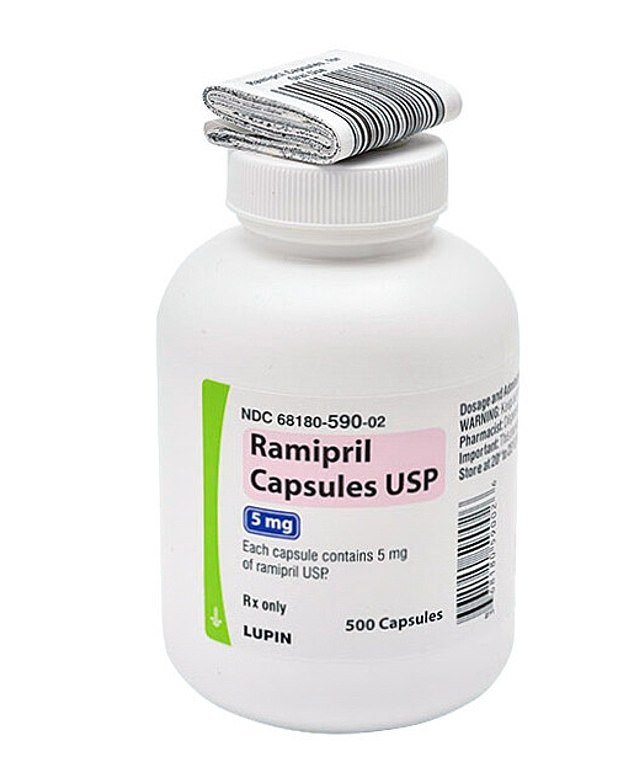 Pictured above is a bottle of ramipril in strength 5mg and containing 500 capsules that was sold by Lupin Pharmaceuticals. Versions of this drug are being recalled