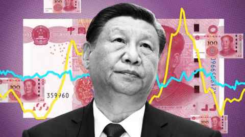 Montage image of Xi Jinping and Chinese renminbi notes