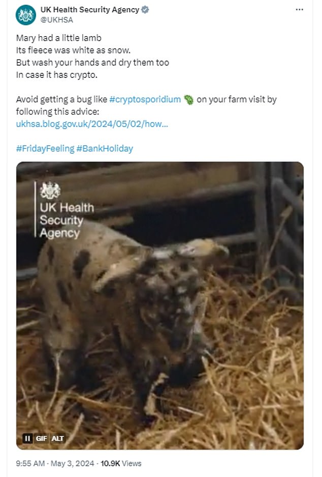 UKHSA issued a warning about the risk of cryptosporidium infection from farm visits earlier this month