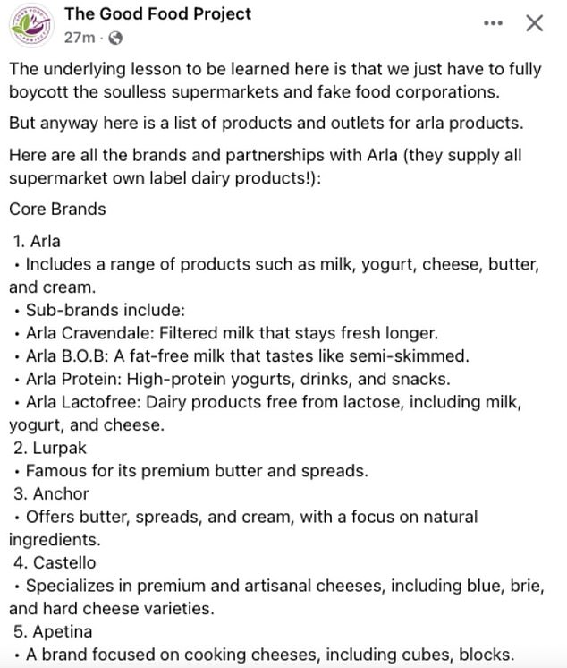 In a list, now circulating widely on social media, consumers are also asked to avoid the world-famous butter brands Lurpak and Anchor, who are owned by the company