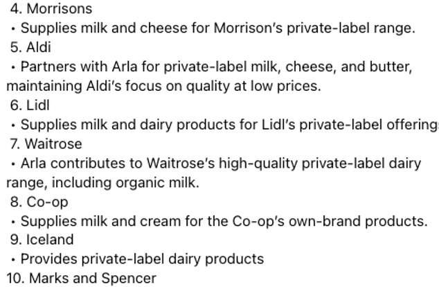 Virtually all major supermarkets have also come under attack by shoppers and are named on the list