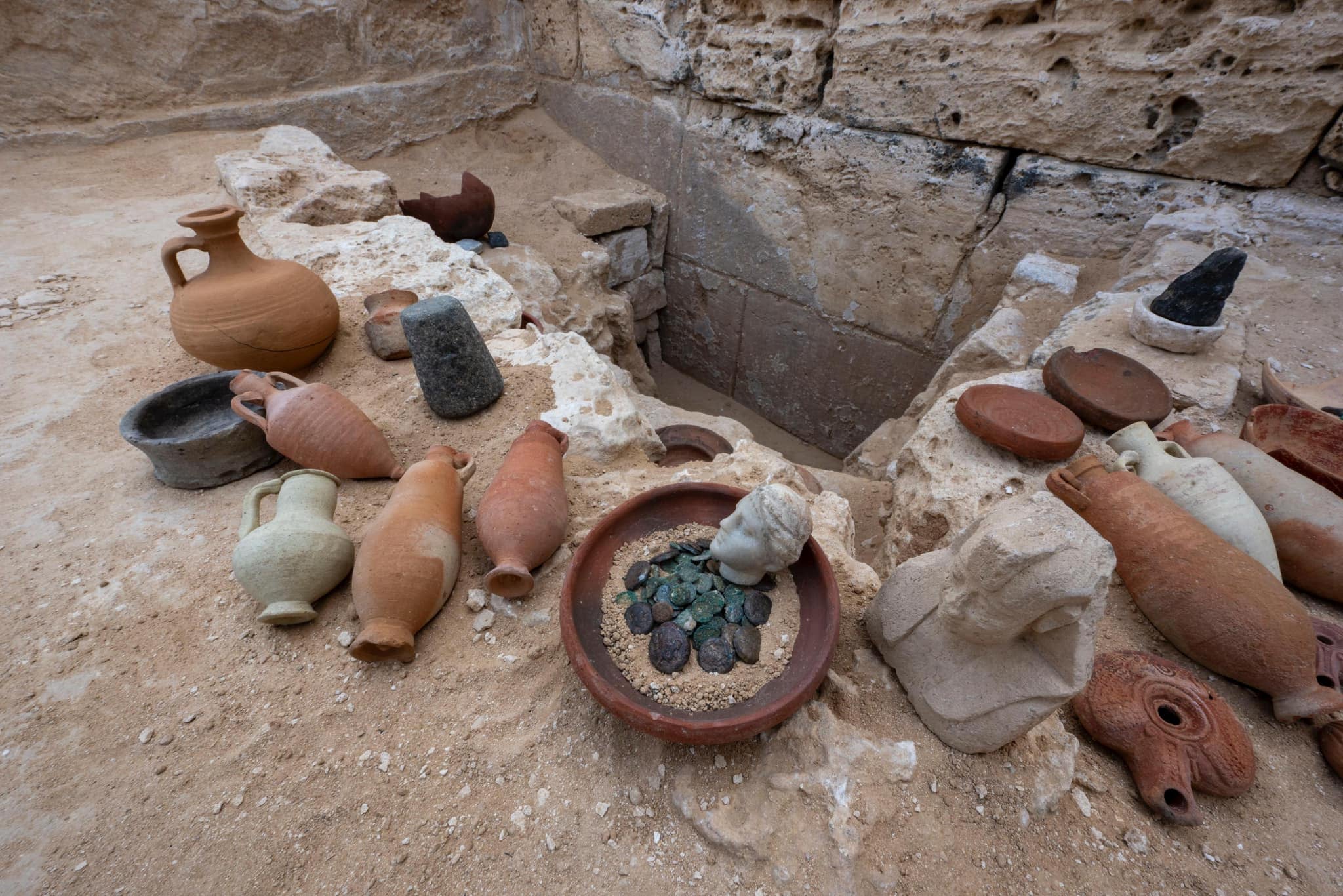 Pottery and other artefacts unearthed at the site