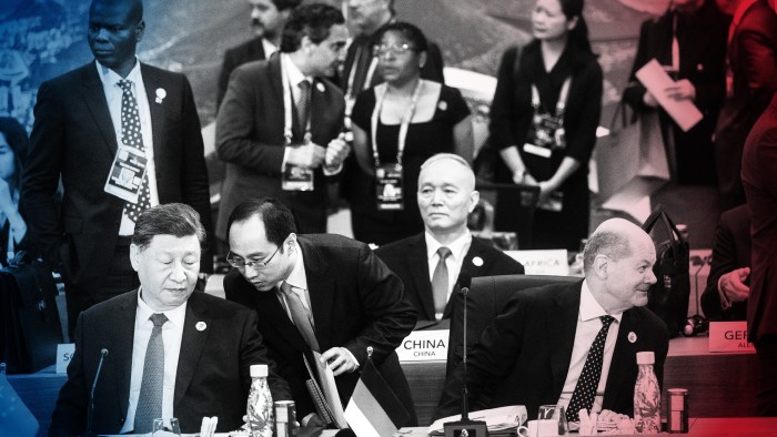 President Xi of China, seated left, and German Chancellor Olaf Scholz, right, attend the G20 leaders’ summit in Rio de Janeiro last month