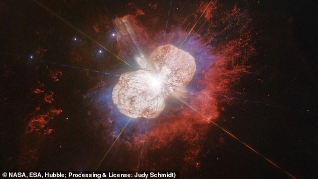 The Hubble Space Telescope captured this image of the unusual nebula that surrounds Eta Carinae, a star that is likely to explode at any time