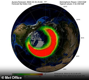 The Northern Lights will peak at around 21:00 this evening