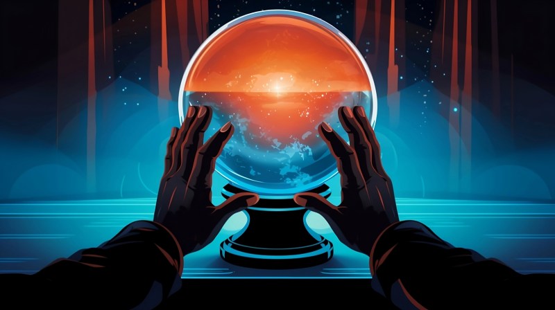 A person looks into a crystal ball revealing the future of artificial intelligence.