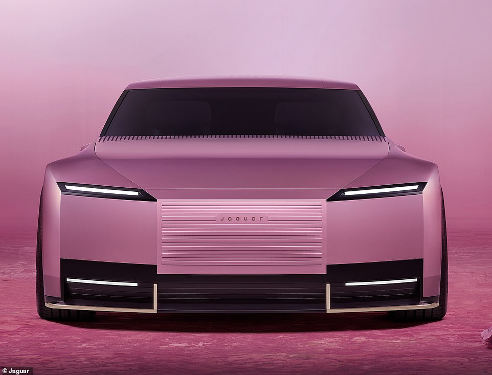 More pink panther than green Jaguar: The radical new all-electric concept from the legendary British car firm has officially been debuted - though leaked images on Monday had already showcased much of the radical electric vehicle in full