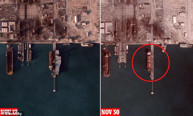 The Shahid Bagheri drone carrier was last seen at its berth in the Iran Shipbuilding & Offshore Industries Complex on November 12, but an image taken 18 days later showed its station empty