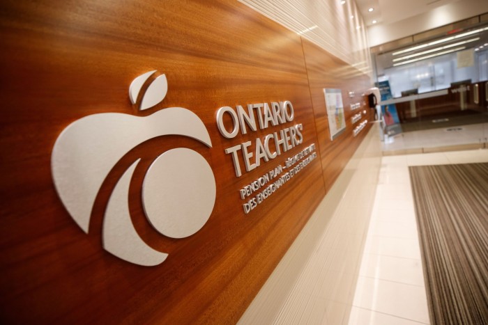 Ontario Teachers’ Pension Plan logo on an office wall