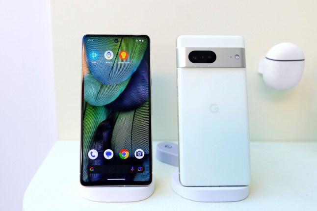 Mandatory Credit: Photo by Joan Cros/NurPhoto/REX/Shutterstock (13791764g) The Pixel 7, the newest mid-range smartphone by Google, exhibited by the Pixel Buds Pro on the Android Smart Home display during the Mobile World Congress 2023 on March 2, 2023, in Barcelona, Spain. Andorid Ecosystem At Mobile World Congress Barcelona 2023, Spain - 02 Mar 2023