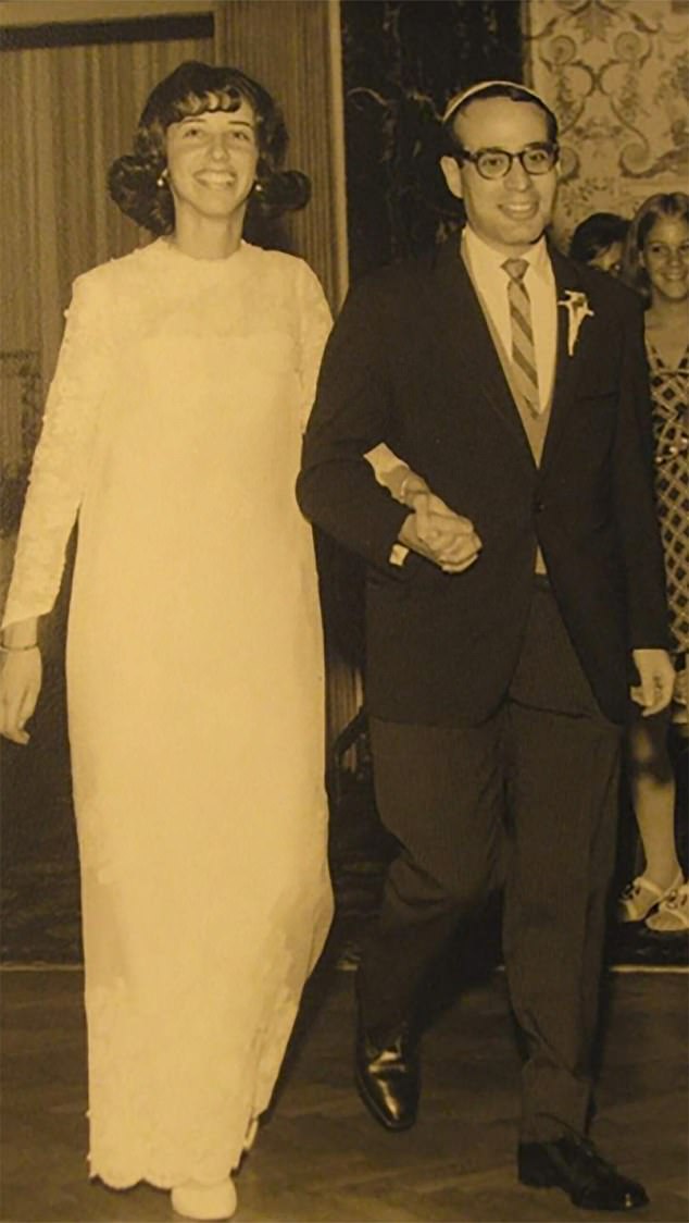 Dr Liebman is pictured with her husband Alan at their wedding reception in 1969